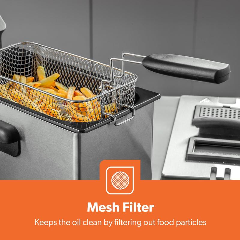 Geepas Deep Fat Chip Fryer 3L Basket Oil Fried Chips Safe Basket Handle Window 3
