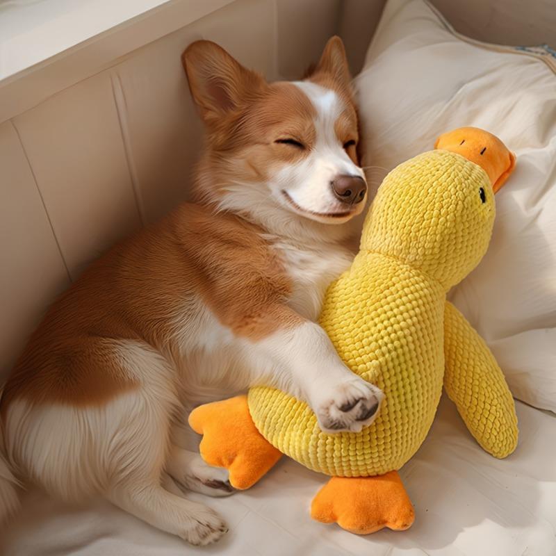 Yellow Plush Duck Emotional Comfort Toy for Dogs - Soft, Quilted Design with Orange Beak & Webbed Feet, Ideal for Medium to Small Breeds, Emotional Support Toy|Quilted Texture|Soft Plush Material, Dog Toys 1