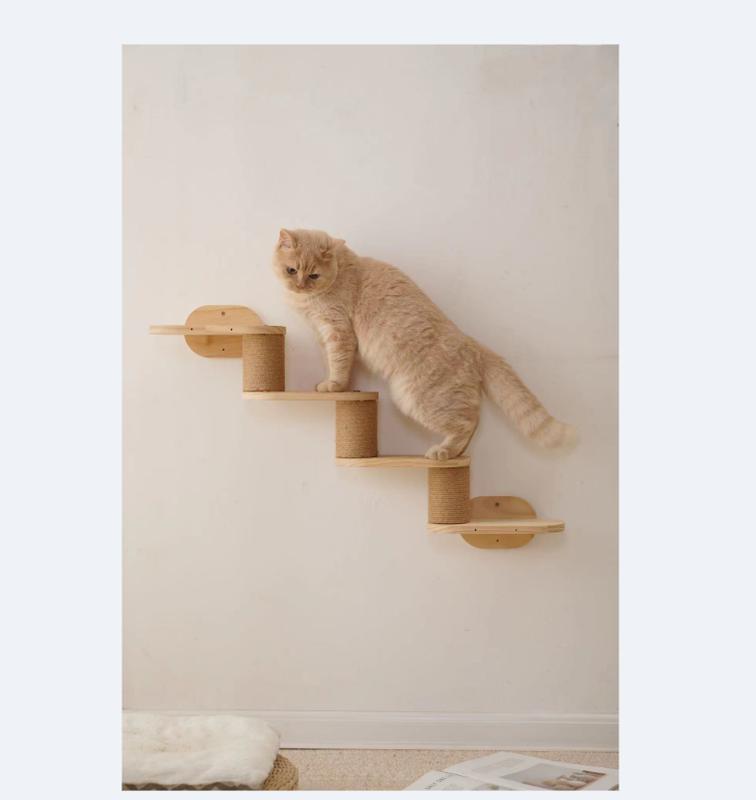 Multi-Level Wooden Cat Climbing Frame with Sisal Scratching Posts – Wall-Mounted Cat Condo & Jump Platform for All Seasons, Natural Wood Finish, Perfect for Indoor Cats, Cat Wall Climbing System 5