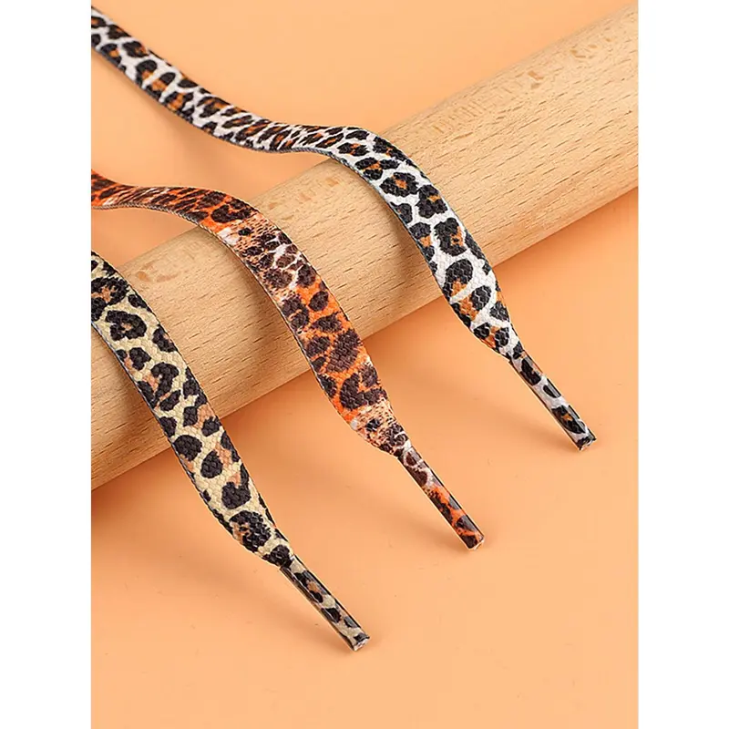 1pair Beige Leopard Print Flat Fashion Shoelaces Footwear Comfort Bedroom Knee Multicolor 2