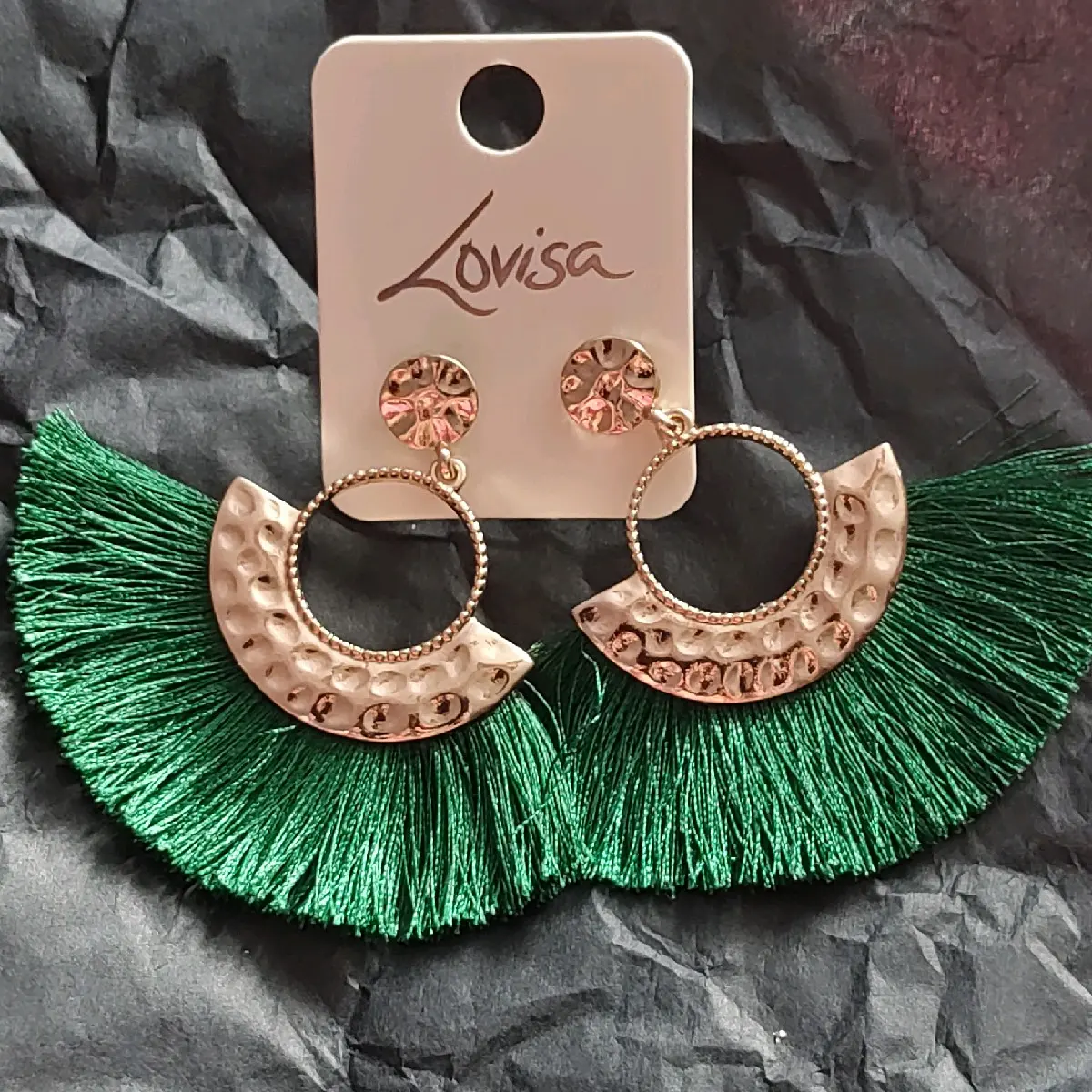 Lovisa green fringe drop earrings