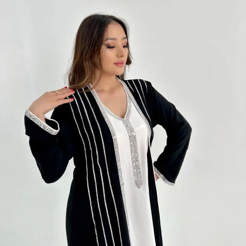 Kalisha Abaya - Beautiful 4 Piece Women's Islamic Clothing Set with Dress, Kimono, Scarf, and Belt 8