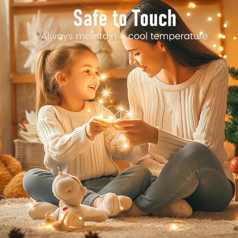 33ft 100 LED Outdoor String Lights, Warm White Fairy Lights Battery Operated with Remote, Waterproof Twinkle Lights for Bedroom Dorm Patio Tapestry Backyard Garden Party Indoor Christmas Decoration 3