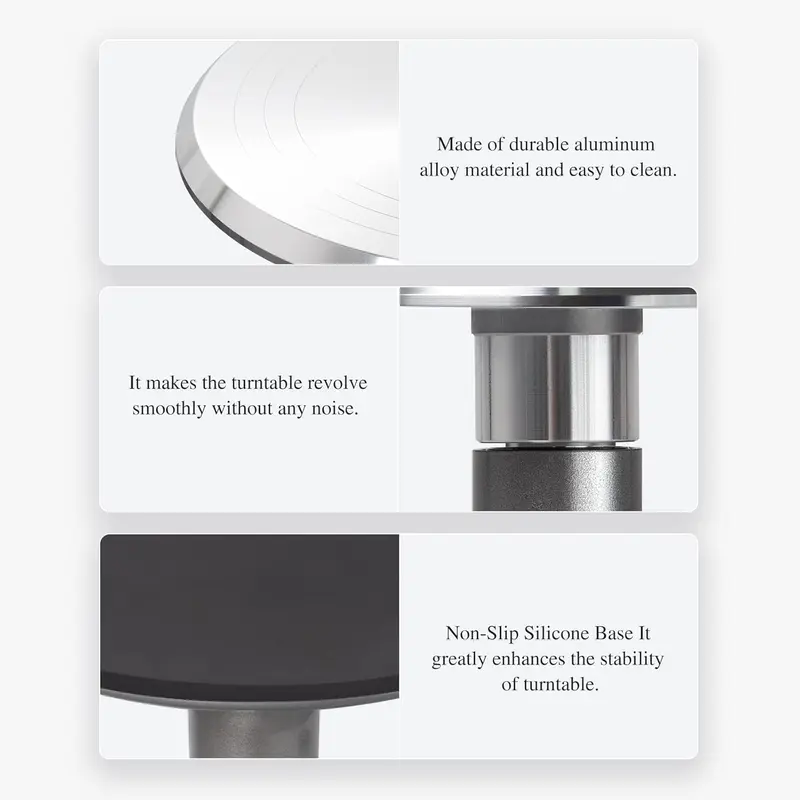Uten 12 inch Aluminium Cake Stands, Flexible Cake Smooth Turntable Mold,  Cake Decorating Display Stand, Revolving Metal Cake Stand with Non-Slip Rubber Bottom Rotating Smoother 3
