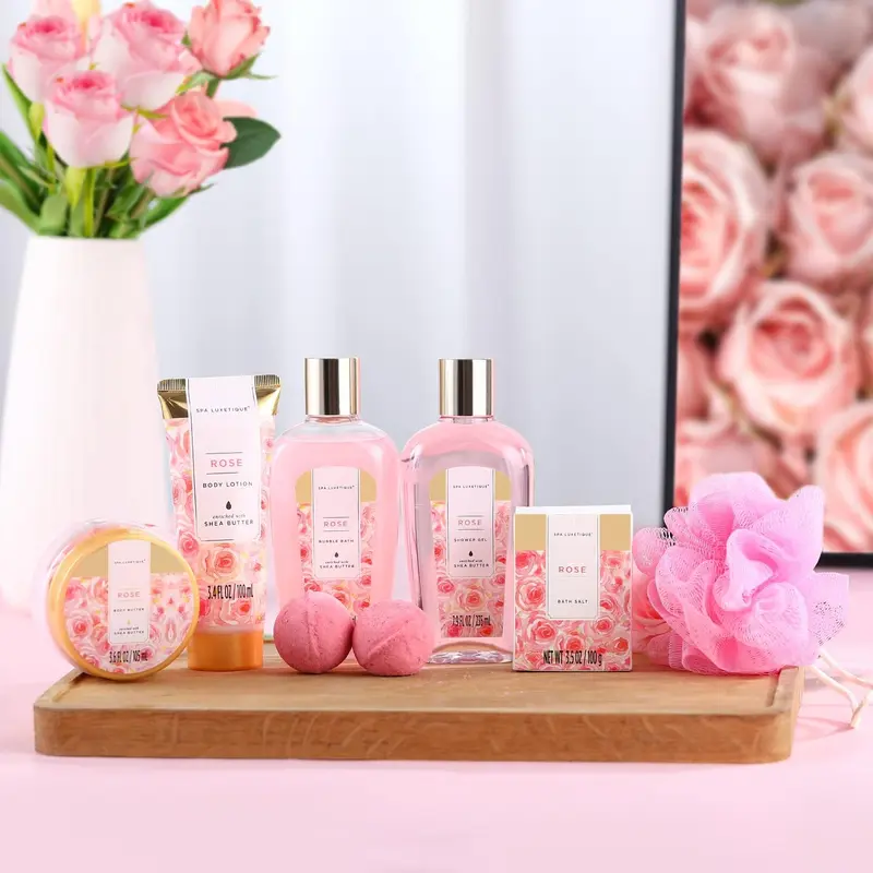 8pcs Rose Bath Gift Set with Body Lotion, Body Butter, Bath Bombs, Bath Gift Sets for Christmas Gifts, Birthday Gifts 1