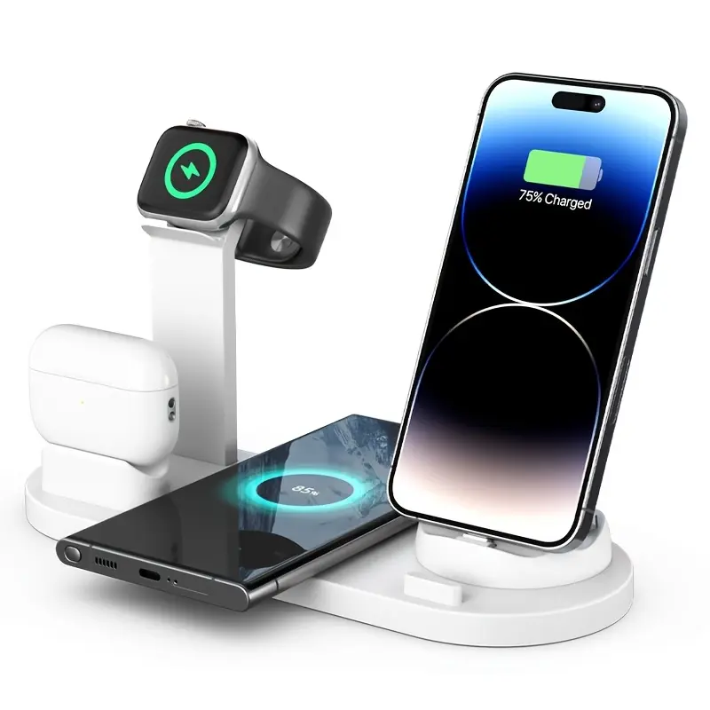 6 In 1 Wireless Charger, 15W Fast Charging, Wireless Charging Station, Wireless Charging For IPhone 16/15/14/13/12/11/XR/X/8/Samsung Series/Android Series, Earphones For AirPods Pro4/3/2/1 Series, Watches For IPhone Watch Ultra/SE/10/9/8/7/6/5/4/3/2 Serie 4