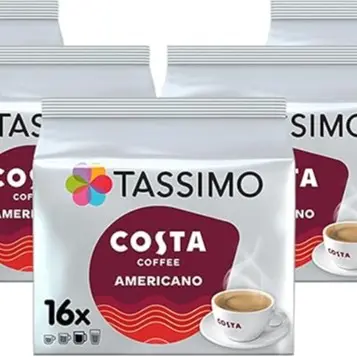 Tassimo Costa Americano Coffee Pods x16 (Pack of 5, Total 80 Drinks) Beverage Bean 1