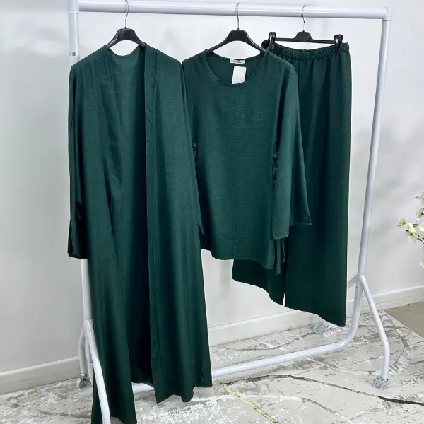 BERBISH Princess Double Cross Tie 3 PIECE COORD SET  top with Flared Sleeves + wide  leg trousers + kimono , One Size (8-18/20), Premium Quality - Womenswear Modest  set  , Casual Elegant Formal Feminine Lady Comfortable graduation modest Adjustable 4