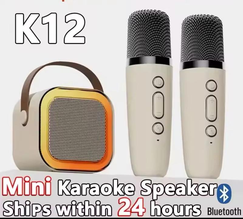 Portable Wireless Karaoke Speaker with 2 Mic, HiFi Stereo Sound and Colorful LED Lights for KTV, Audio and Smartphone Bluetooth Plastic 2