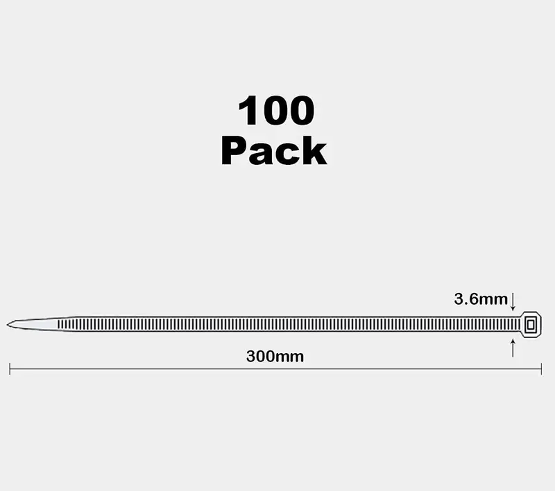 100 Pack Black Plastic Cable Ties 300mm×3.6mm Heavy Duty Strong Nylon Premium Self Locking 12 inch/30 cm Long Zip Tie Wraps 2