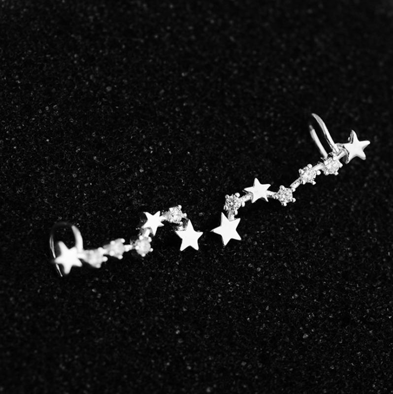 Sterling Silver CZ Celestial Stars Ear Pin Crawler Climber Earrings 3