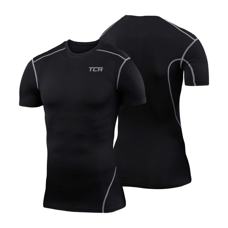 TCA Men's Pro Performance Crew Neck Compression Base Layer Football Running Short Sleeve Thermal Under Shirt 2