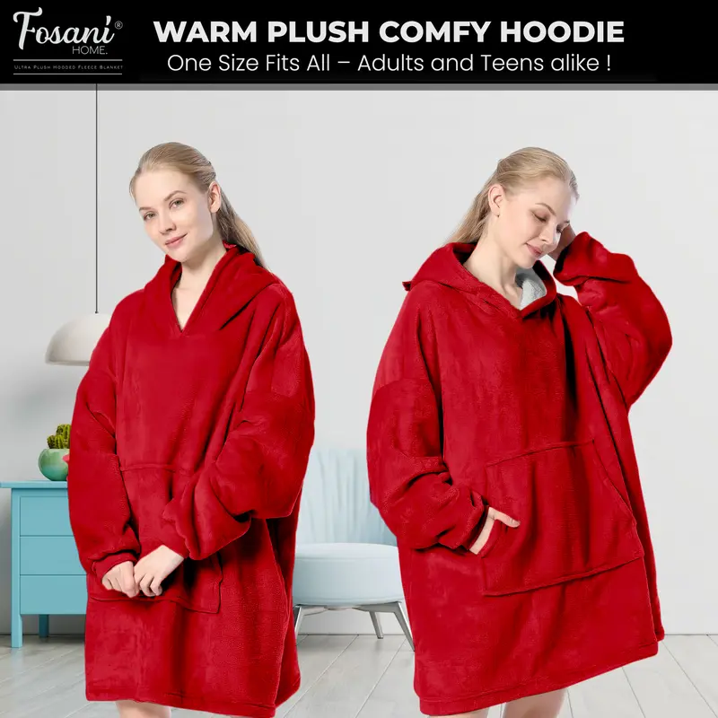 FOSANI Oversized Hooded Fleece Sherpa Blanket For Men, Women, Teenagers and Kids alike - One Size Fits All 2