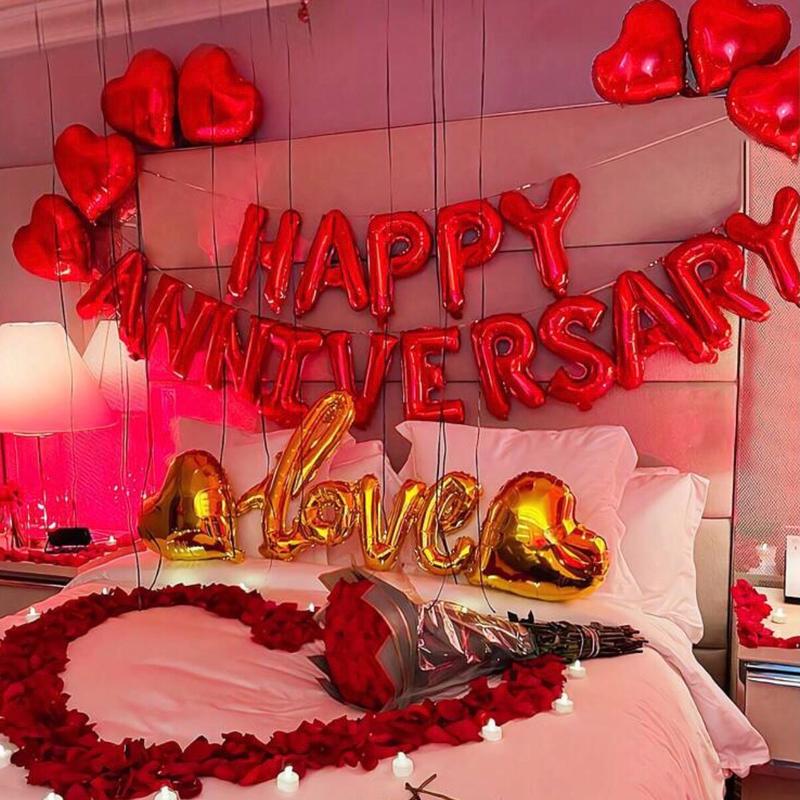634pcs/Set Valentine's Day/Anniversary Balloons, "Happy Anniversary" &"Love" &Heart Balloons & Rose Petals, Suitable For Valentine's Day, Anniversary, Proposal, Engagement, Birthday, Romantic Decor, I Love You Confession, Valentine's Day Prop Decorations 5
