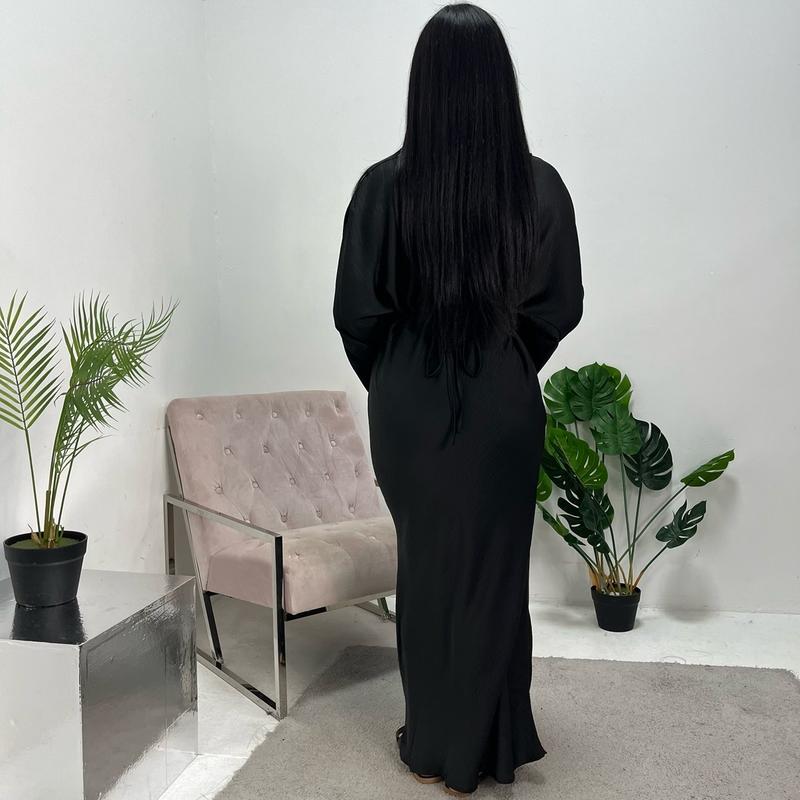 Ladies satin tie back frill sleeve modest dress onesize uk 6-14 long dresses 2