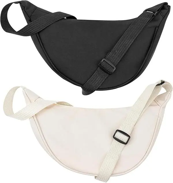 2 Pack Nylon Crescent Bag for Women - Dumpling Style Crossbody Bag with Adjustable Strap