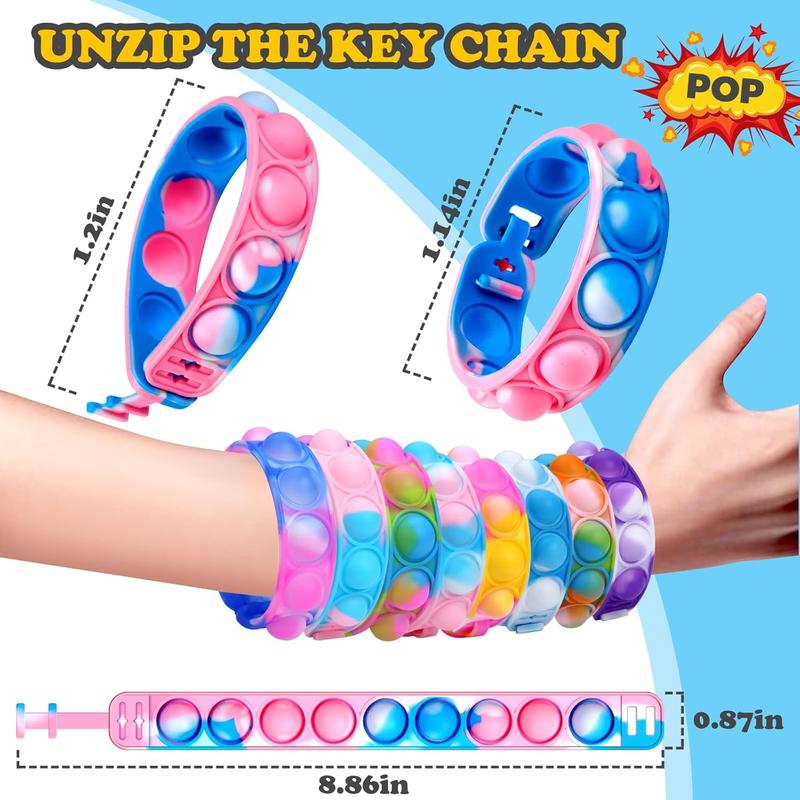 30 Pcs Fidget Toys Pack Party Bag Fillers, 15 x Pop Bracelet It & 15 x Poppet Keyring, Pinata Christmas Eve Box Stocking Fillers Kids Hen Party Favours Xmas Gifts Sensory Toys for Girls Boys 4
