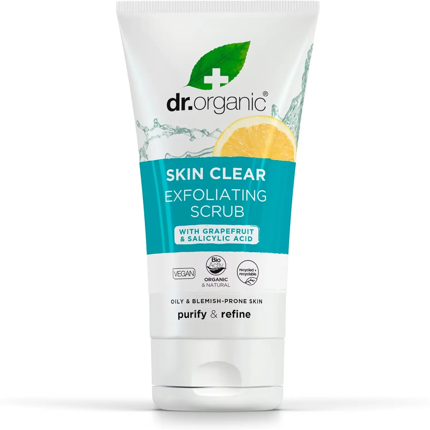 Dr Organic Skin Clear Exfoliating Scrub, Cleansing , For Acne & Clear Skin, Salicylic Acid, Oily, Problem Skin, Natural, Vegan, Cruelty-Free, Paraben & SLS-Free, Recycled & Recyclable, Organic, 150ml, Packaging may vary Skincare Comfort