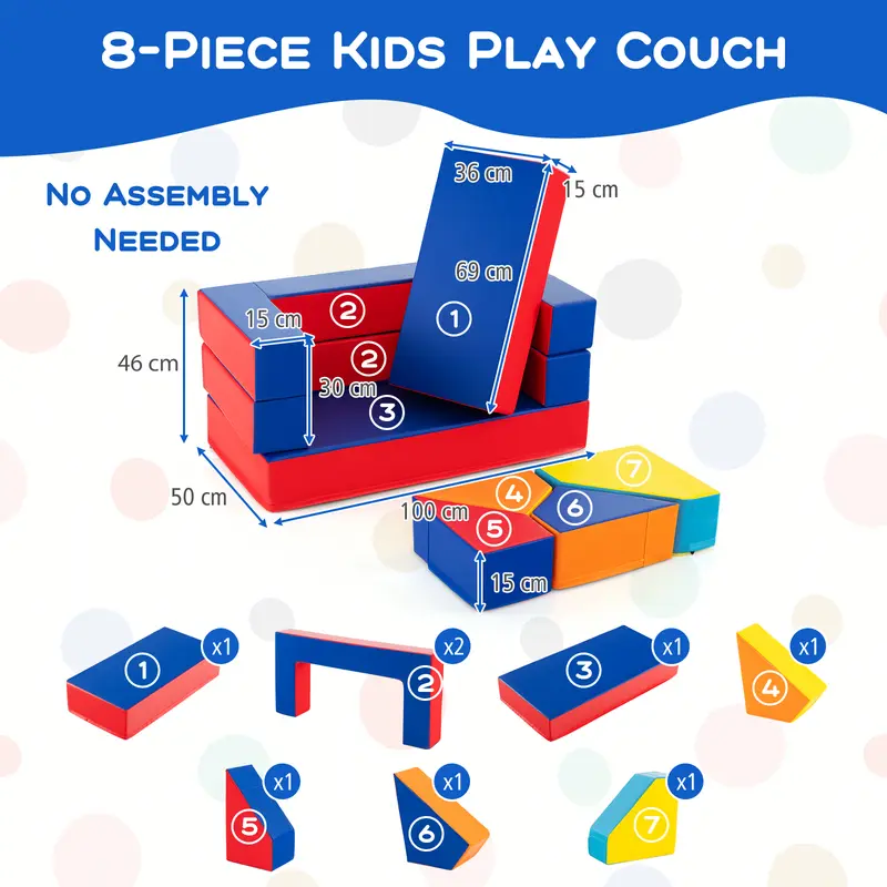 COSTWAY 4-in-1 Convertible Foam Couch Play Set with Skin-friendly PU Leather Cover and Zippers 5