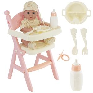BiBi Doll Baby Doll with Realistic Feeding Accessories & High Chair Toy Pink Educational Gift Set Girls Multicoloured