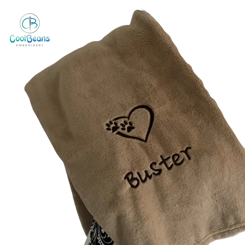 Pet Fleece Blanket - Heart & 2 Paws - Personalised in Bottom Centre 0
