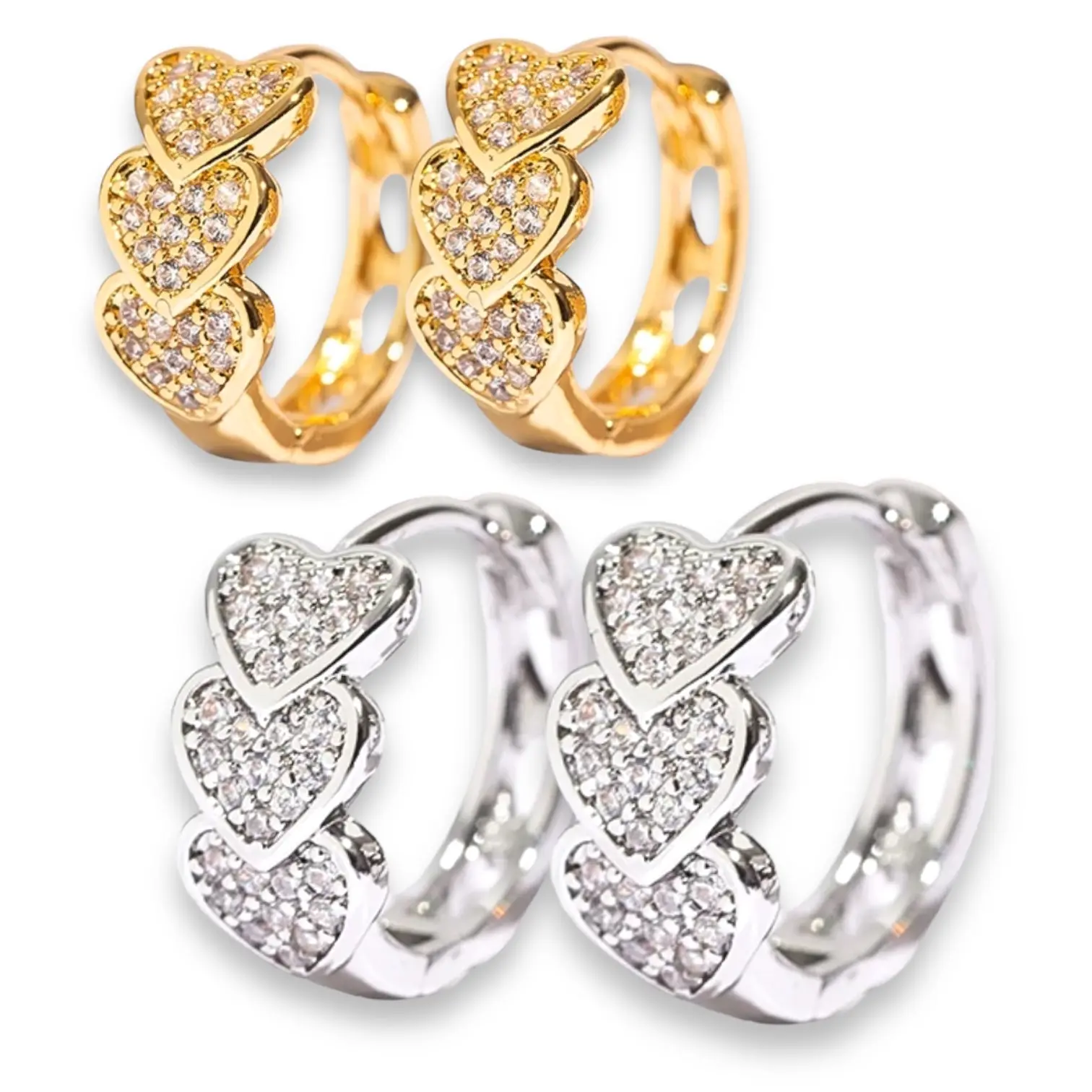 ELSAbu Crystal pave 10mm huggie hoops in silver or gold E10