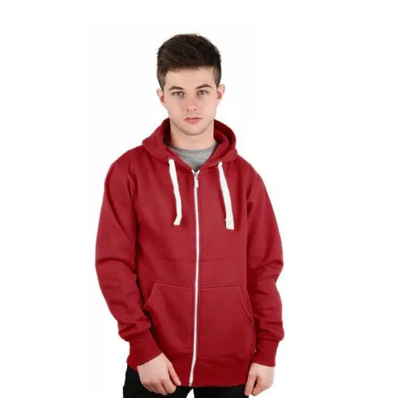 Men's Plain Zip up Hoodie in Fleece, White Drawstring and Zipper, Front Pockets and Hood- Boys Basic Hoody, Size Medium to 5XL 6