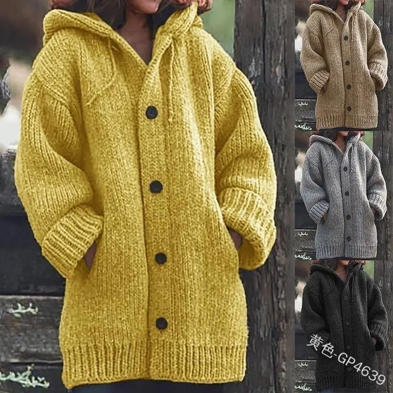 2024 Mid-Length Sweater New Cardigan Hooded Coat M107