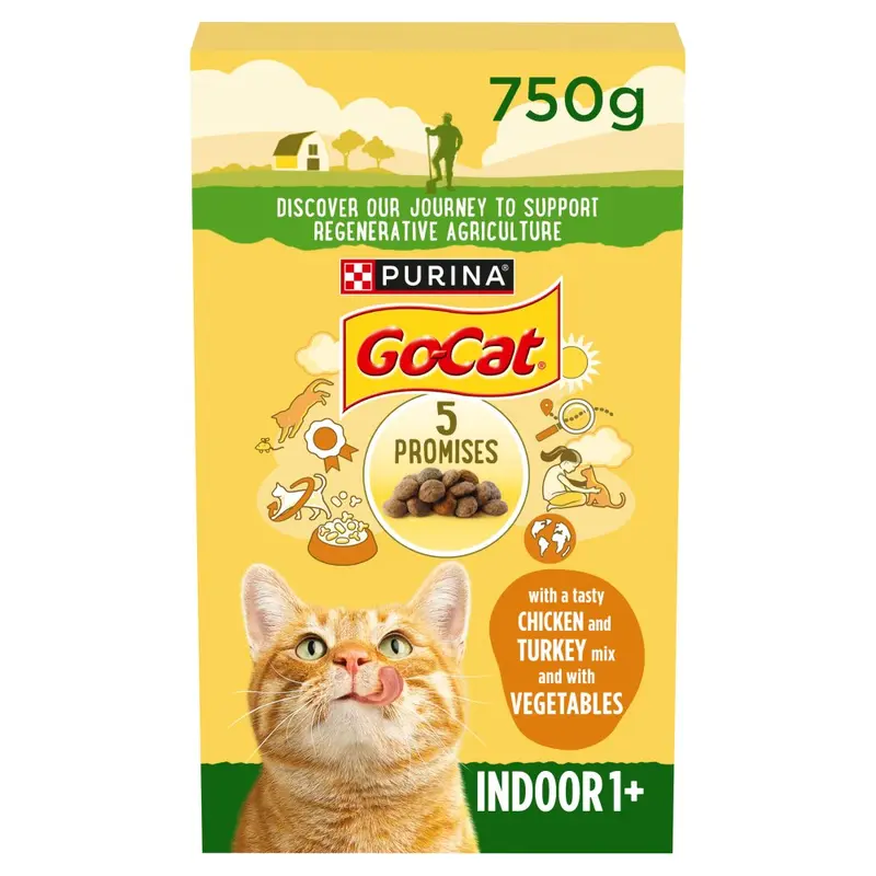 GO-CAT Indoor Chicken Dry Cat Food (750g x 1)  Pack 1 for Adult Cats - Complete and Balanced Meal 0