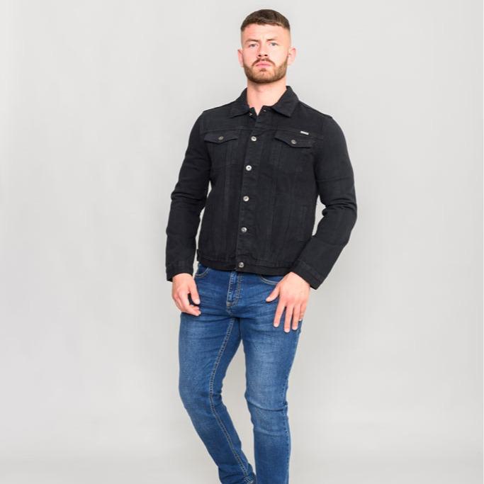 Duke Mens Denim Jacket, Western Style, Trucker Black S-XXL 4