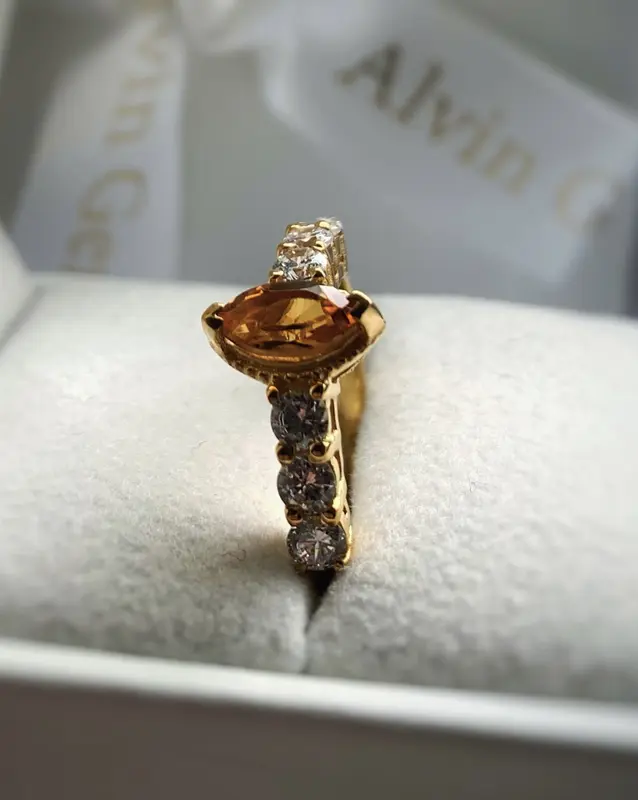 Spellbinding Marquise Faceted Natural Citrine 925 Gold plated Sterling Silver Ring Anniversary Auspicious Birthday Daily Engagement Wedding 2