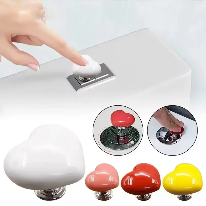 Fashionable Colored Heart Shape Toilet Closestool Water Tank Push Switch Assistant Cabinet Or Door Drawer Auxiliary Buttondevice 2