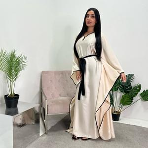 Casual Ladies Modest Kaftan Dress with Contrast Trim and Belt, Onesize UK 6-20 - Womenswear holiday abroad