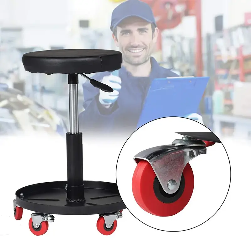 Workshop Creeper Stool Seat Pneumatic Mechanic Round Car Bike Garage Black Chair Workshop Stool Mechanic Stool  Workshop Stool Pneumatic Chair Trolley Seat Adjustable Car Repair Stool with Tool Tray for Garage Shop Car Repair 5