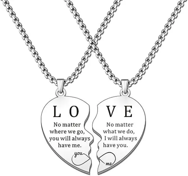 Valentines Gifts Couple Necklace For Men Boyfriend Husband Matching Heart Necklaces I Love You Birthday Anniversary 0