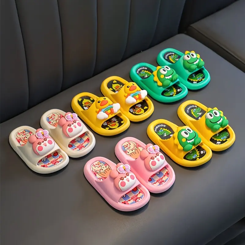 Cute Cartoon Slippers, Anti Slip And Lightweight Open Toe Slippers, Comfortable Home Slippers, Shower Shoes, All Seasons Footwear Walking Shoes Women Girl Flipflop Slide Green 3