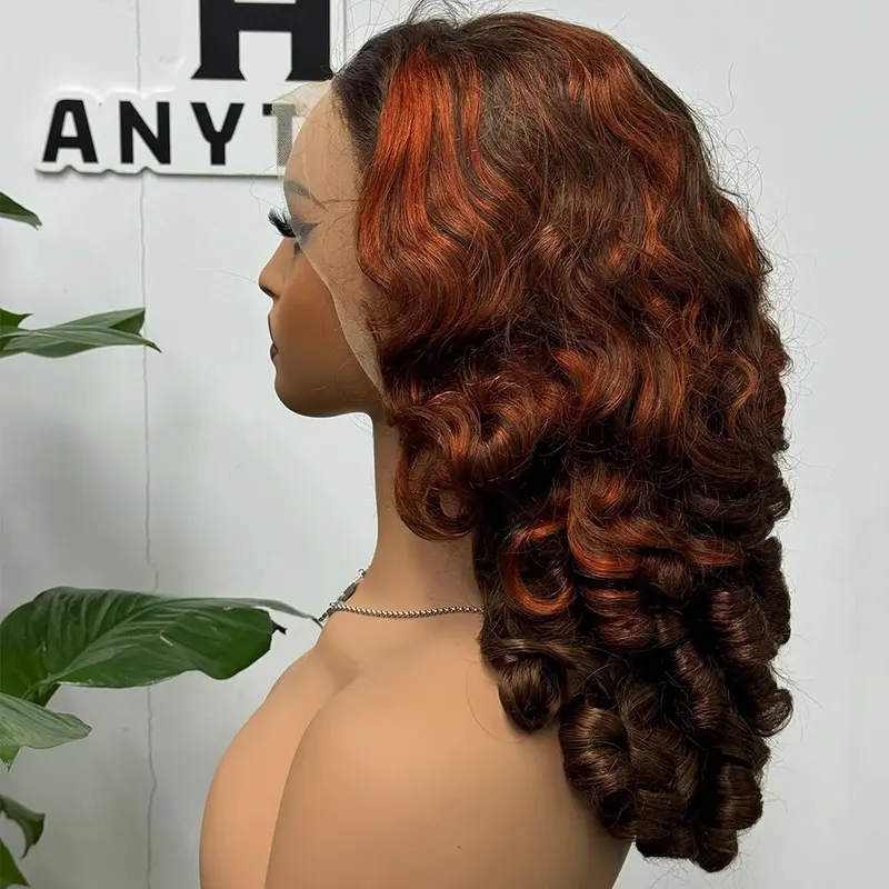 300 Density 100% Human Hair Loose Wave Fumi Bouncy Curly Wigs Ombre Double Drawn Hair Wigs 13x4 HD Lace Frontal Wigs 1
