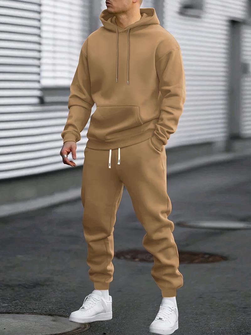 Product Introduction of 1set Polyester Men's Casual Sports Suit, Hooded Sweatshirt and Jogger Pants Set with Elastic Waist, Cuffed Ankles, Pockets, Regular Fit for Outdoor Running and Jogging - Spring/Autumn Collection 17