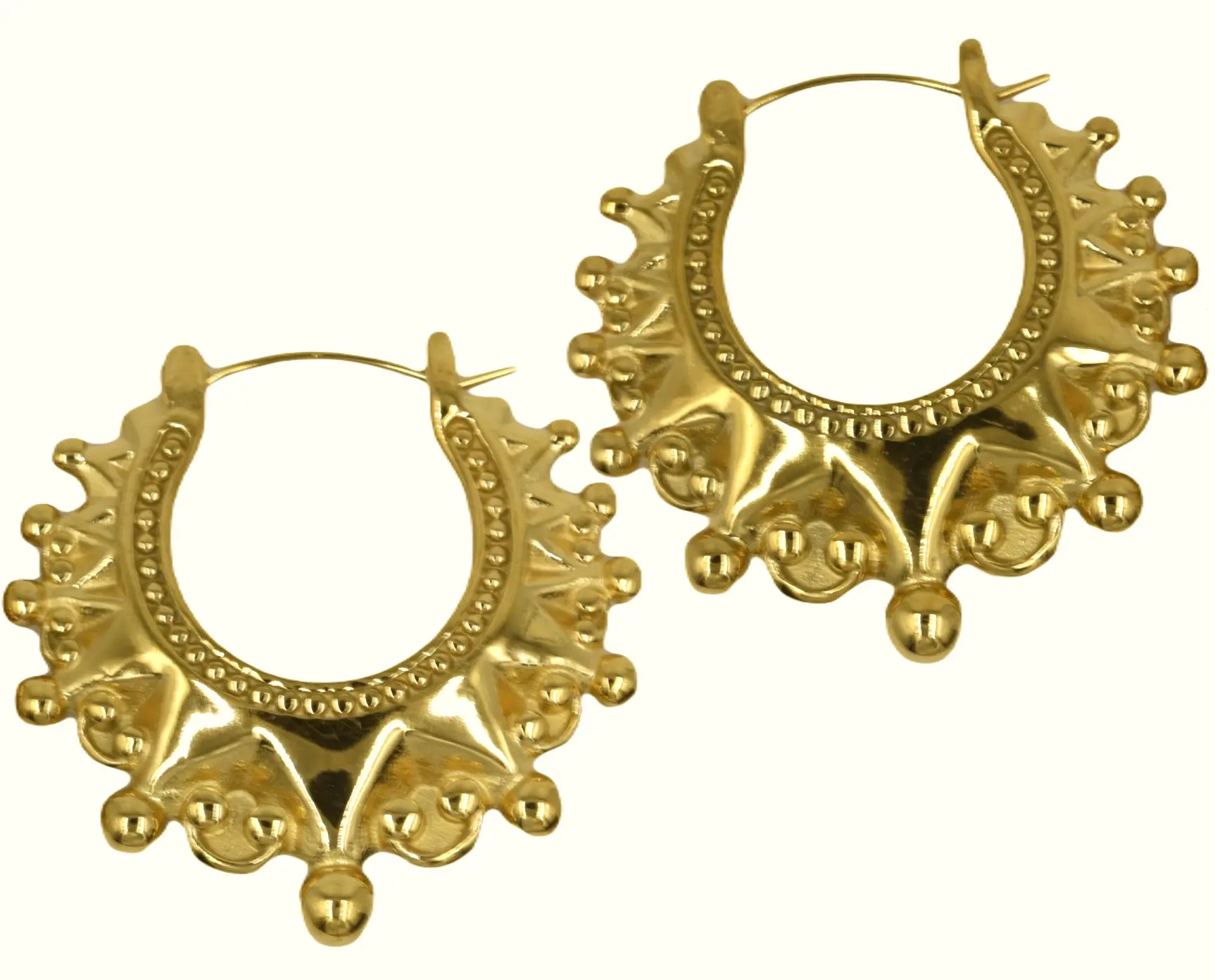 Large Creole Hoop Earrings Victorian Gypsy Style Gold Plated 35mm Hoops Gift Pair