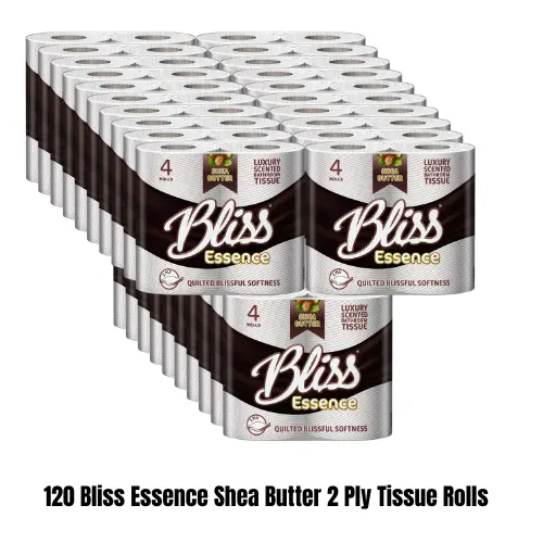 120 Luxury Scented Bliss 2Ply Shea Butter Scent Tissue Rolls 40*3 Pack Toilet Paper - Wipes Flower Sheets