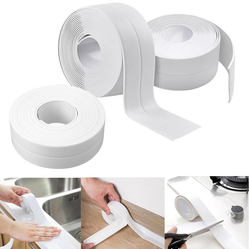 Product Introduction of White Caulk Tape Self Adhesive, 3 Rolls 3.2M Waterproof Toilet Caulk Sealant Tape, Shower Seal Strip, Sink Edge Wall Caulking Tape, Wall Corner Line Seam Tape - 22mm x 3.2m For Kitchen, Countertop, Bathroom, Sink, Toilet Base Edge Protector (0.87"x10.5Ft) 1