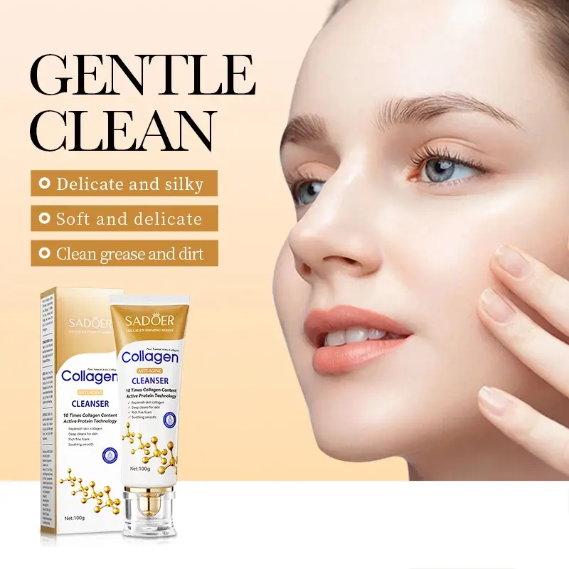 Sadoer Collagen Foam Facial Cleanser Deep Cleansing Moisturizing Fading Fine Lines Anti-wrinkle Korean Face Cleaner Skin Care 100g Moisturizer Hydrating Comfort Rejuvenating Moisture Hydrate