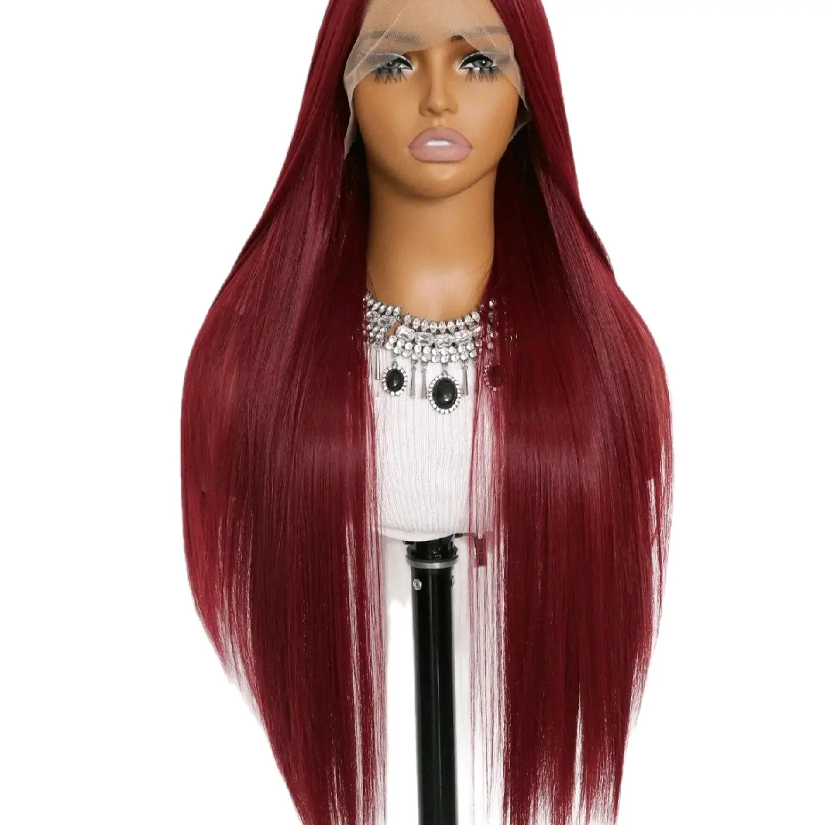 13*4 Lace Front Wigs Straight Hair Glueless Lace Wigs Synthetic Long Silk Straight Natural Wig Heat Resistant Fiber Red Wig With Baby Hair For Women 32 Inches