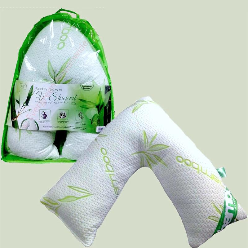V Shape Bamboo Memory Foam Pillow , Removable Cover 4