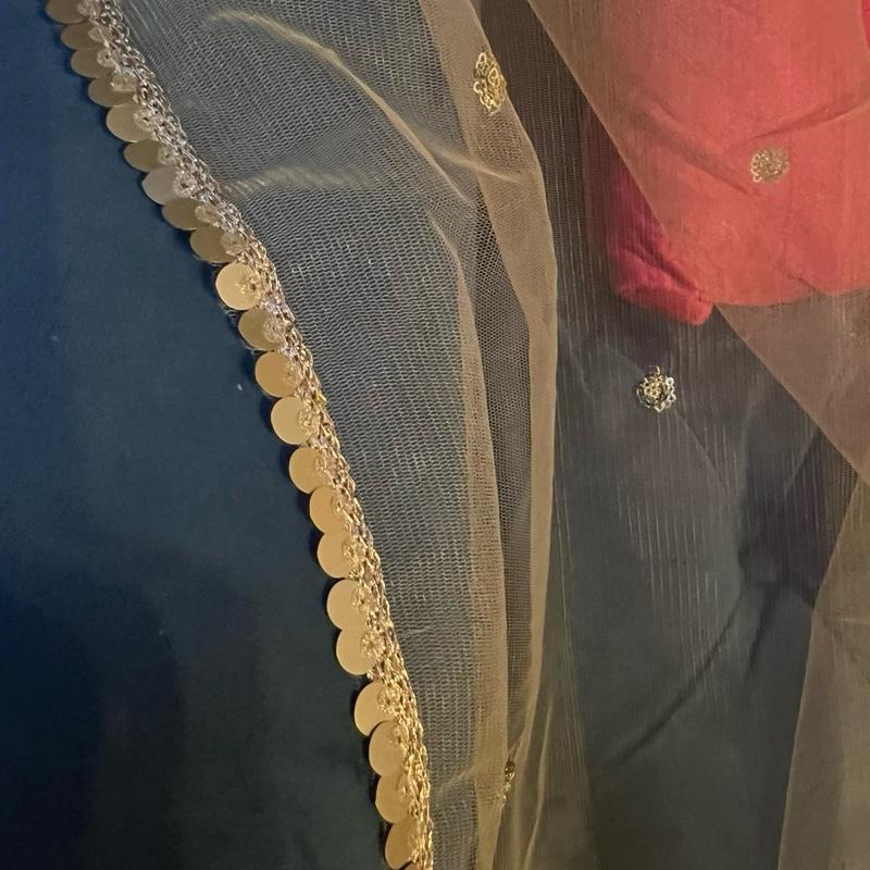 Women Beigish Gold  Net Dupatta with Gota Work. wallima Net hijab. Bridal scraf. Gift for her USA UK Canada 9
