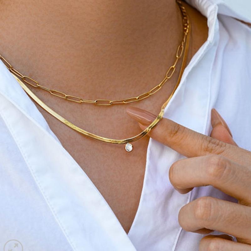 Ilaria Snake Chain Diamond Necklace / 18K Gold Plated Birthday Daily Wedding Anniversary Engagement 5