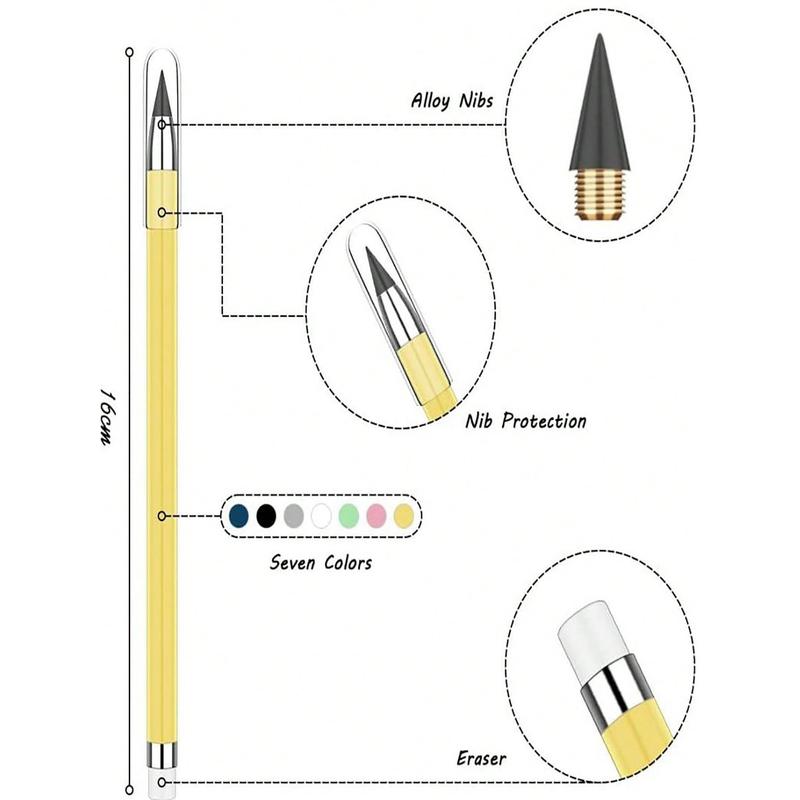 6 Inkless Pencils, Eternal Pencil Infinity Pencil With Eraser, Reusable Infinity Pencil With 6 Additional Replaceable Nibs, Back To School Eternal Pencil Permanent Pencil Home Office School Writing Drawing, Halloween, Christmas Day Gift Filling Back To Sc 1