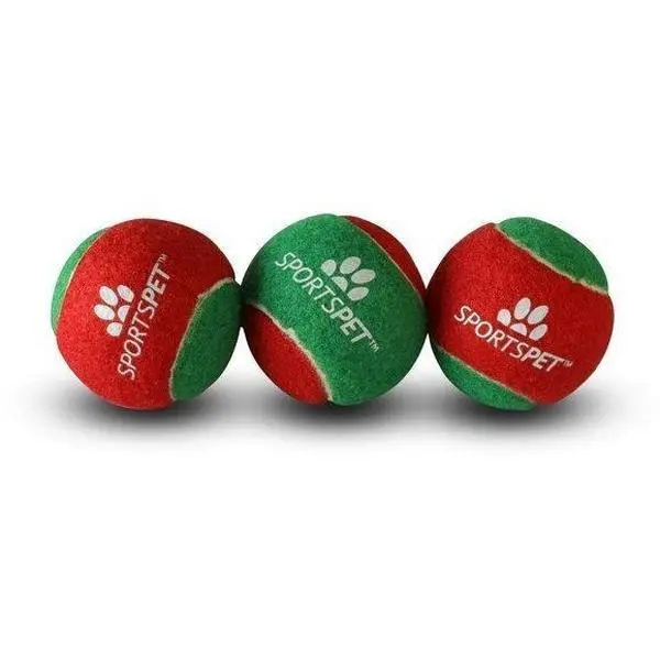 Sportspet Christmas Tennis Balls Red/Green 3 Pack