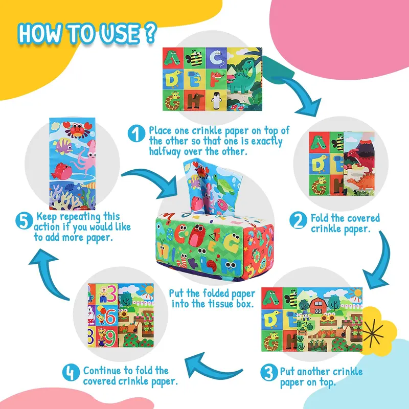 URMYWO Baby Toys 6 to12 Months, Baby Tissue Box Toy, Sensory Toys for Babies, Toys for 1 Year Old Boy Girl, Soft Crinkle Toys for Infant Toddlers, Stocking Stuffers, Baby Boy Girl Gifts 2