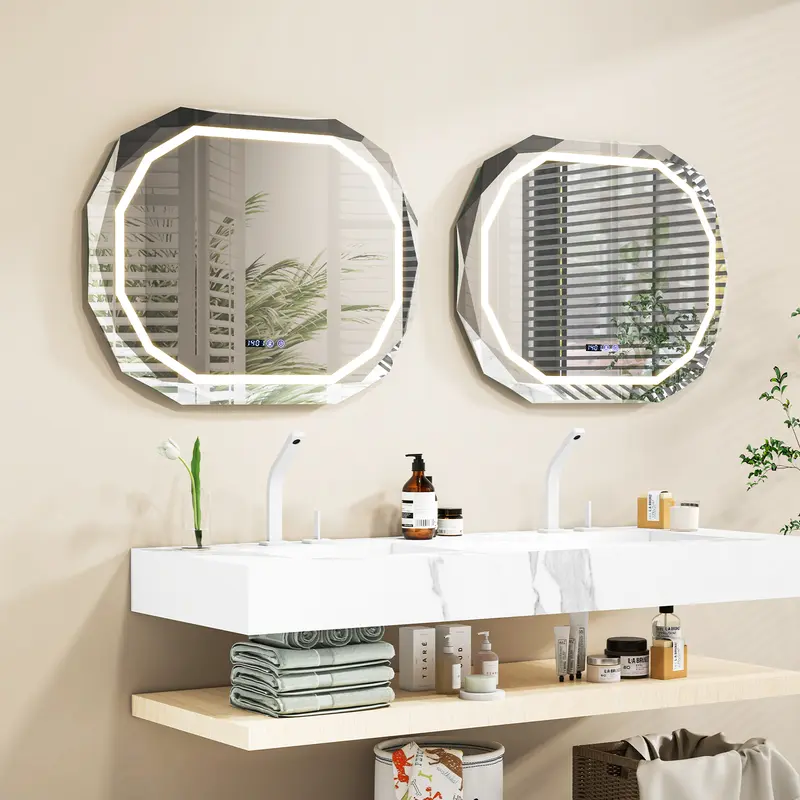 COSTWAY Anti-Fog Mirror LED Bathroom Mirror with 3 Color LED Light 2